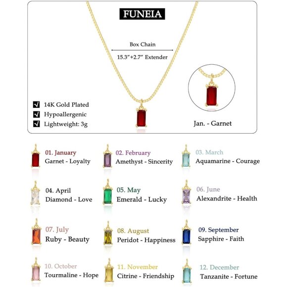 Women Emerald Birthstone Gold Necklace Blue Green Cubic Zirconia Pendant Gift - Picture 5 of 9